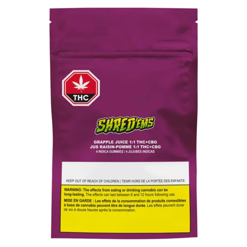 Grapple Juice THC:CBG (1:1) Soft Chews - Indica by SHRED'ems - 4 Pack - Image 2