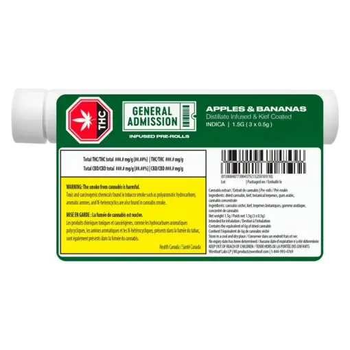 Apples & Bananas Distillate Infused Pre-Rolls by General Admission - 3x0.5g - Image 2