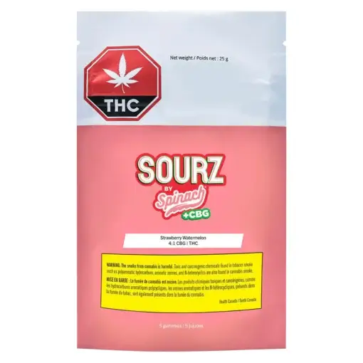 Strawberry Watermelon 4:1 CBG THC Gummies by SOURZ by Spinach- 5 pack - Image 4