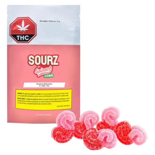 Strawberry Watermelon 4:1 CBG THC Gummies by SOURZ by Spinach- 5 pack - Image 2