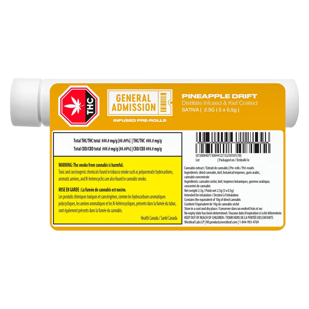 Pineapple Drift Distillate Infused Pre-Roll by General Admission - 5x0.5g - Image 3