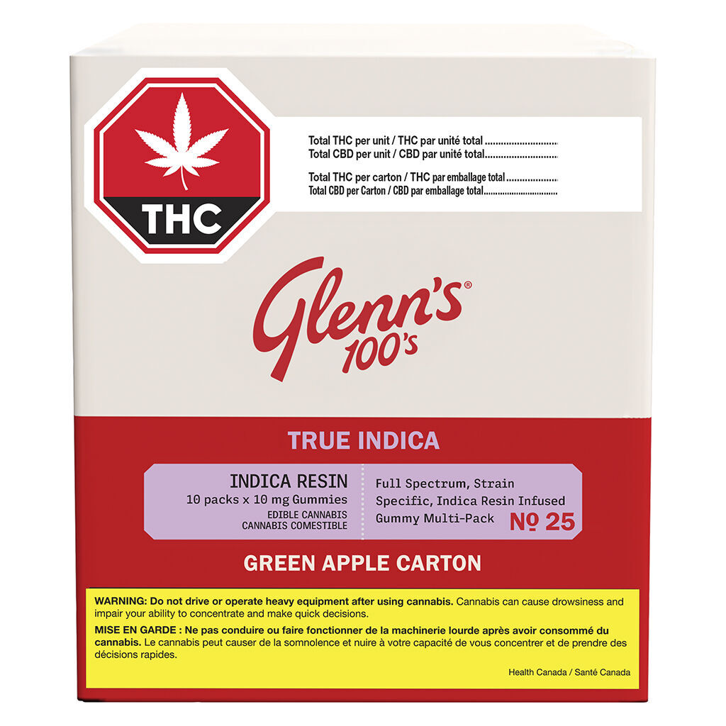 No.25 Glenn’s 100’s True Indica Resin - Green Apple Carton by Glenn's - 10 Pack - Image 3