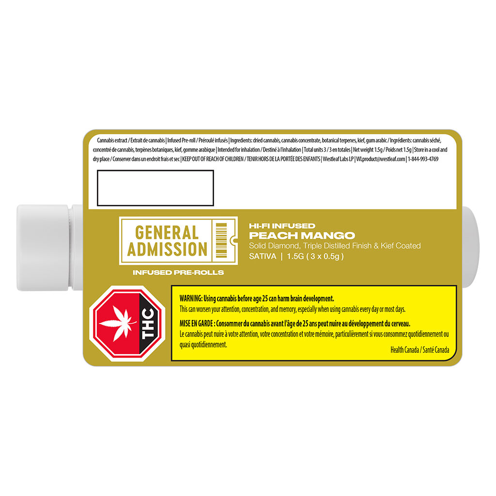Peach Mango Hi-Fi Infused Pre-Roll by General Admission - 3x0.5g - Image 3